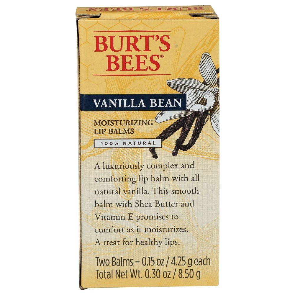 Burts Bees Vanilla Bean Natural Moisturizing Lip Balm, 2 count -- 12 per case