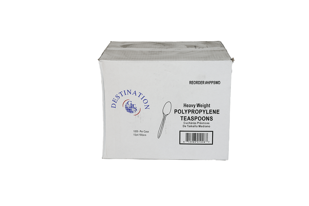 Verde Pack Heavy Weight Polystyrene White Teaspoon -- 1000 per case.