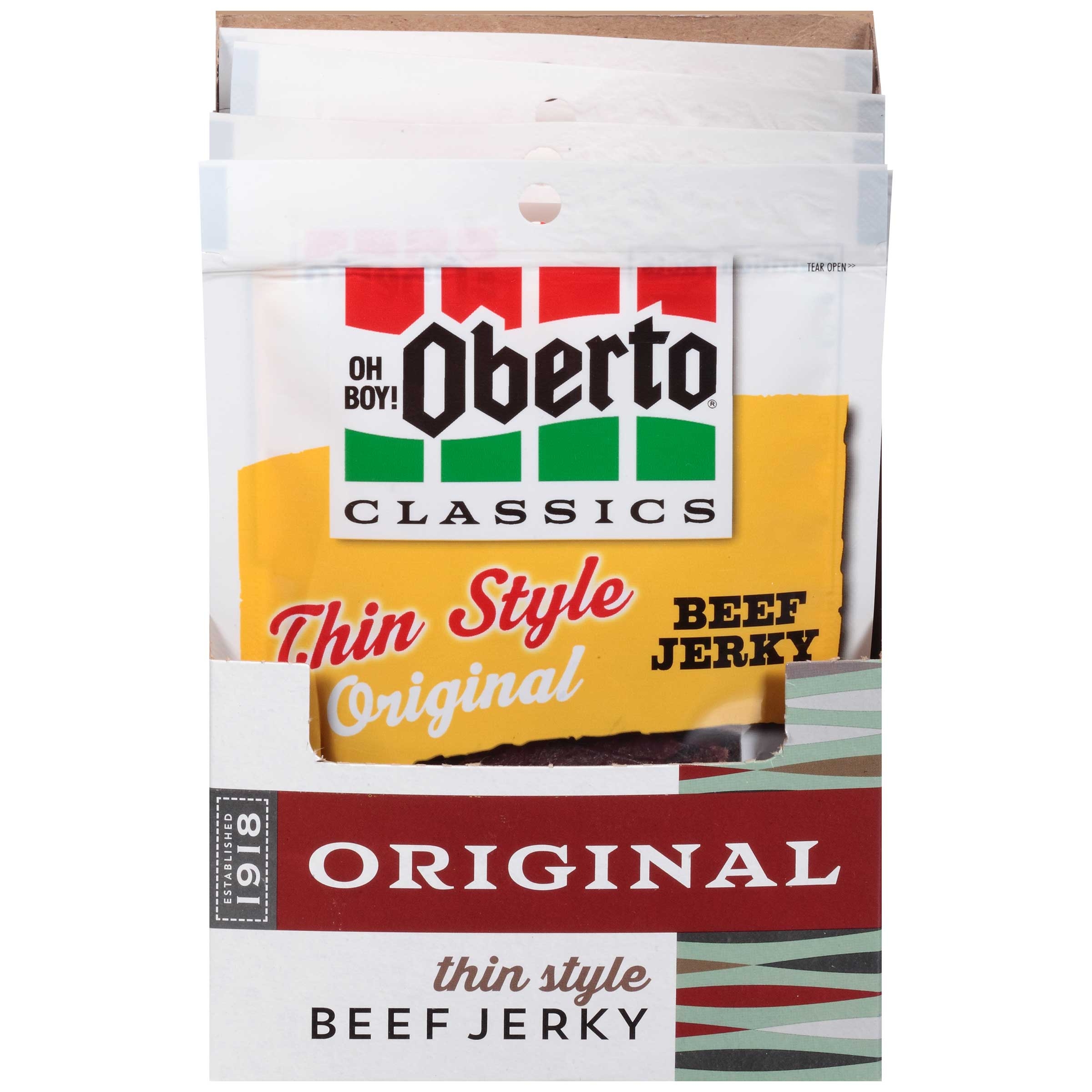 Oh Boy Oberto Thin Style Original Beef Jerky - 1.2 oz. bag, 64 per case