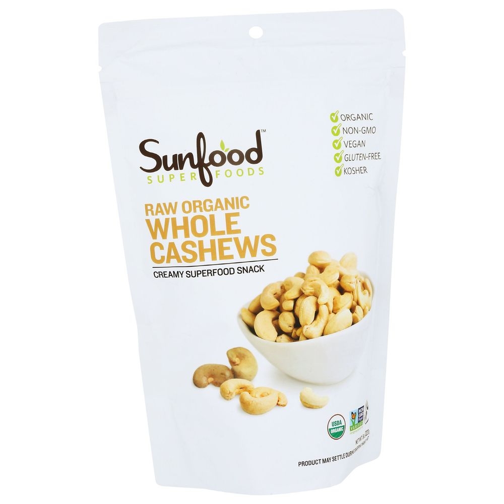 Sunfood Organic Whole Cashews, 8 Ounce