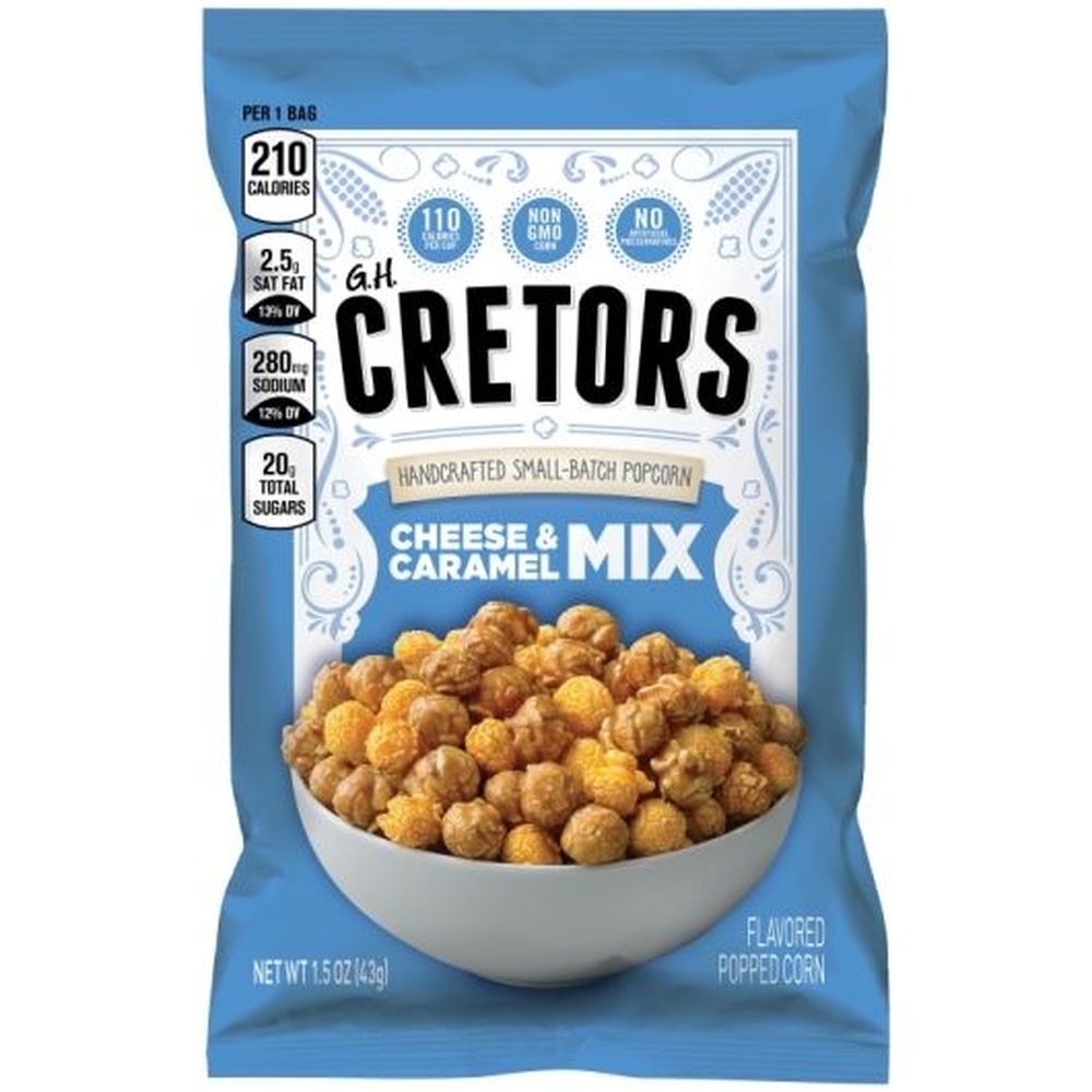 G H Cretors Cheese and Carmel Flavored Popped Popcorn, 1.5 Ounce - 12 per case