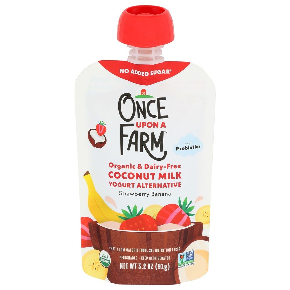 Once Upon A Farm Organic Strawberry Banana Coconut Milk Yogurt Alternative, 3.2 Ounce -- 8 per case.