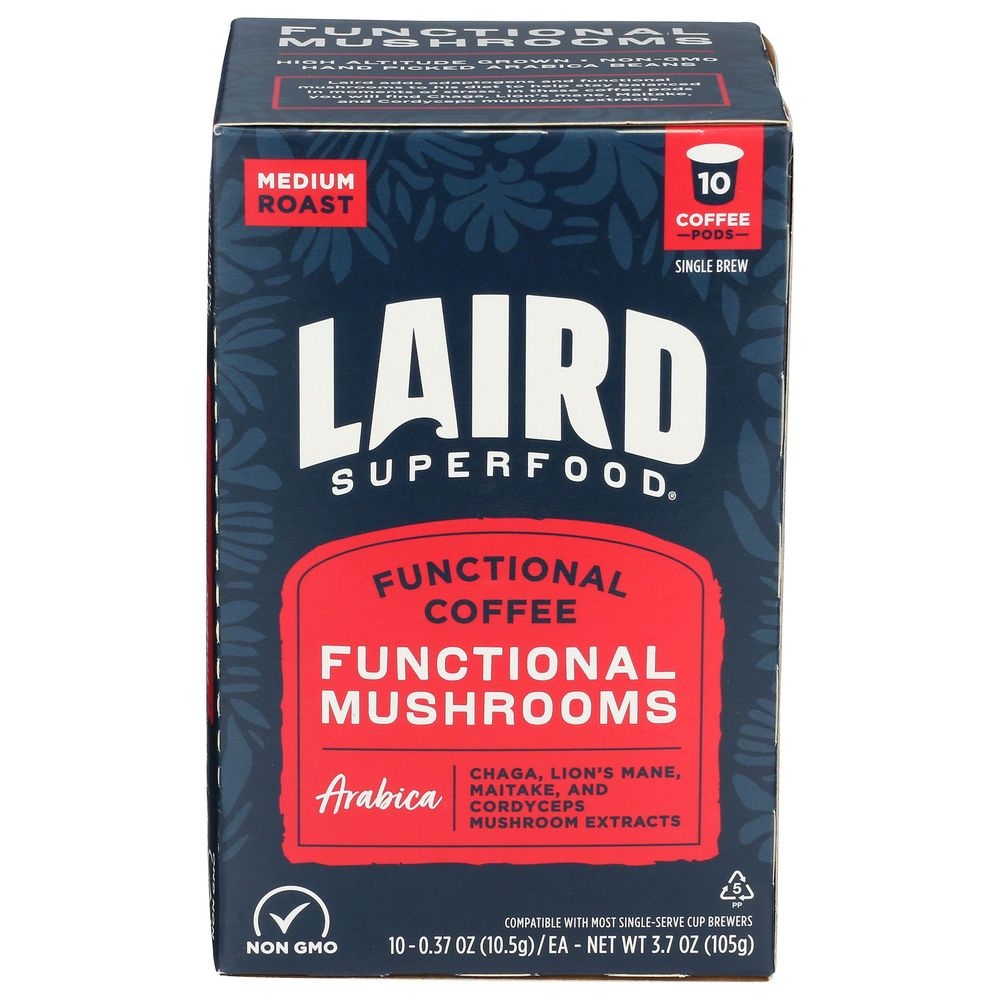 Laird Superfood Medium Roast Functional Mushroom K-Cups Coffee Pod, 10 count -- 6 per case