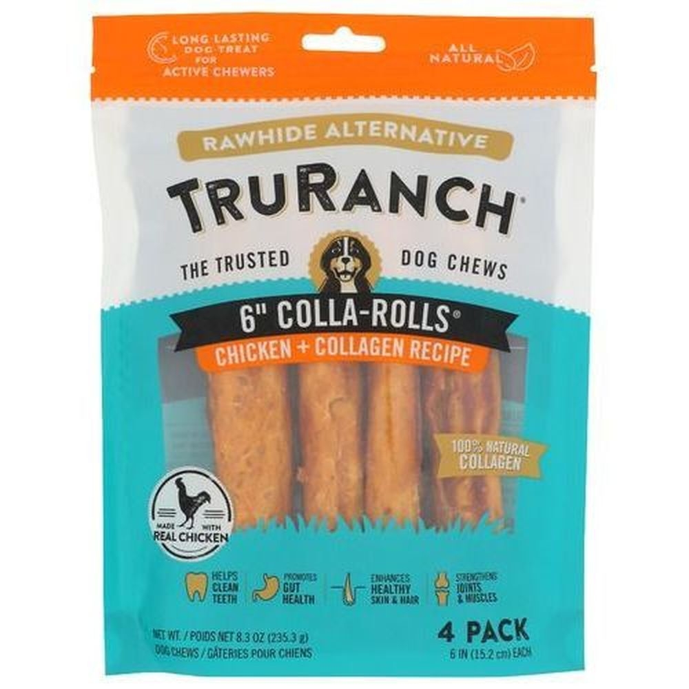 Truranch 6 inch Colla Roll Chicken Collagen Recipe Dog Chews, 4 count -- 15 per case