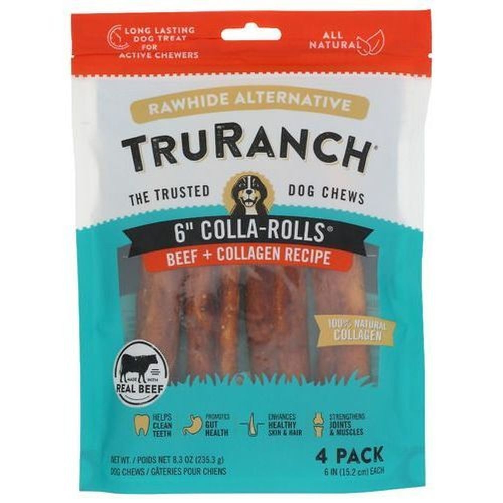 Truranch 6 inch Colla Roll Beef Collagen Recipe Dog Chews, 4 count -- 15 per case
