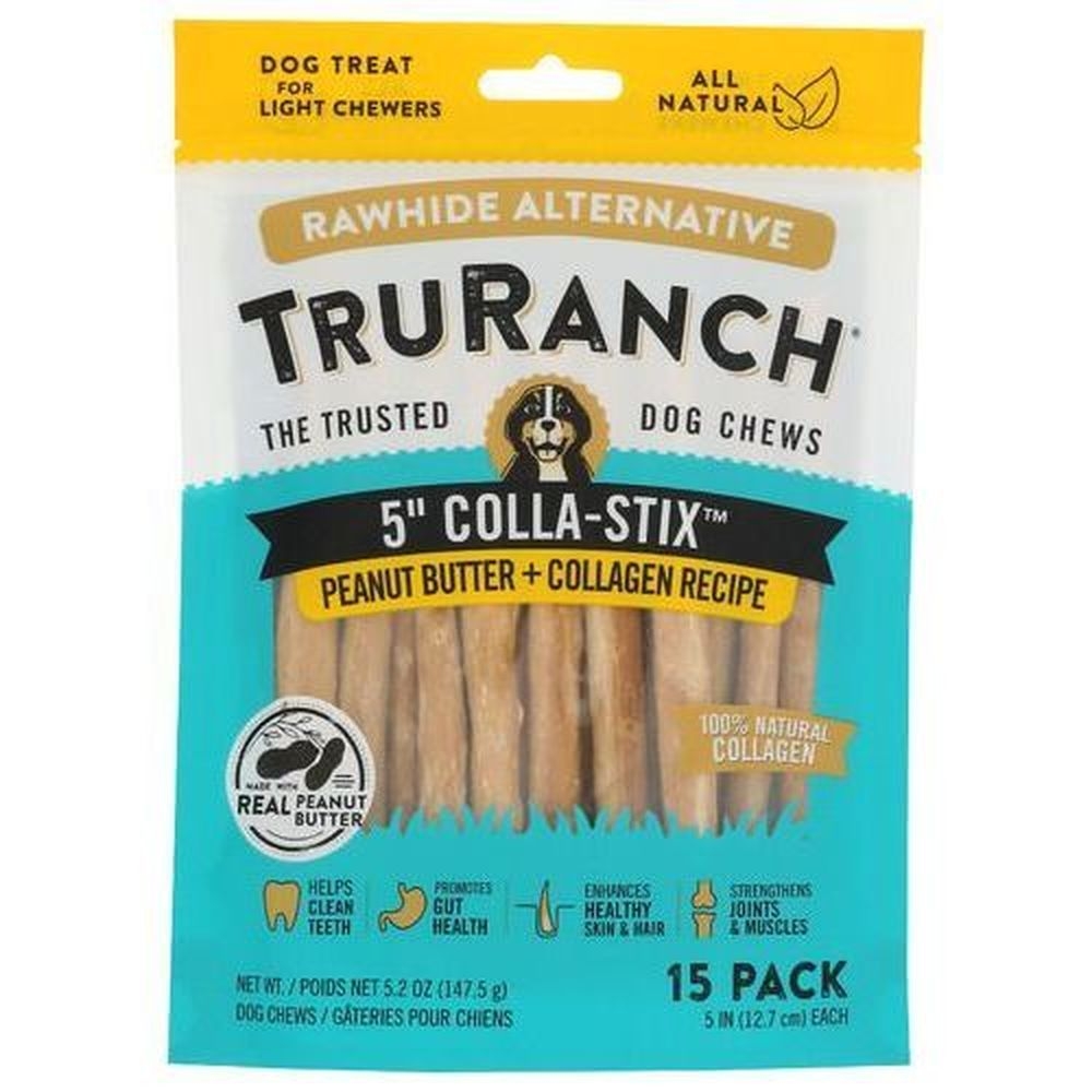 Truranch 5 inch Colla Sticks Peanut Butter Collagen Recipe Dog Chews, 15 count -- 15 per case