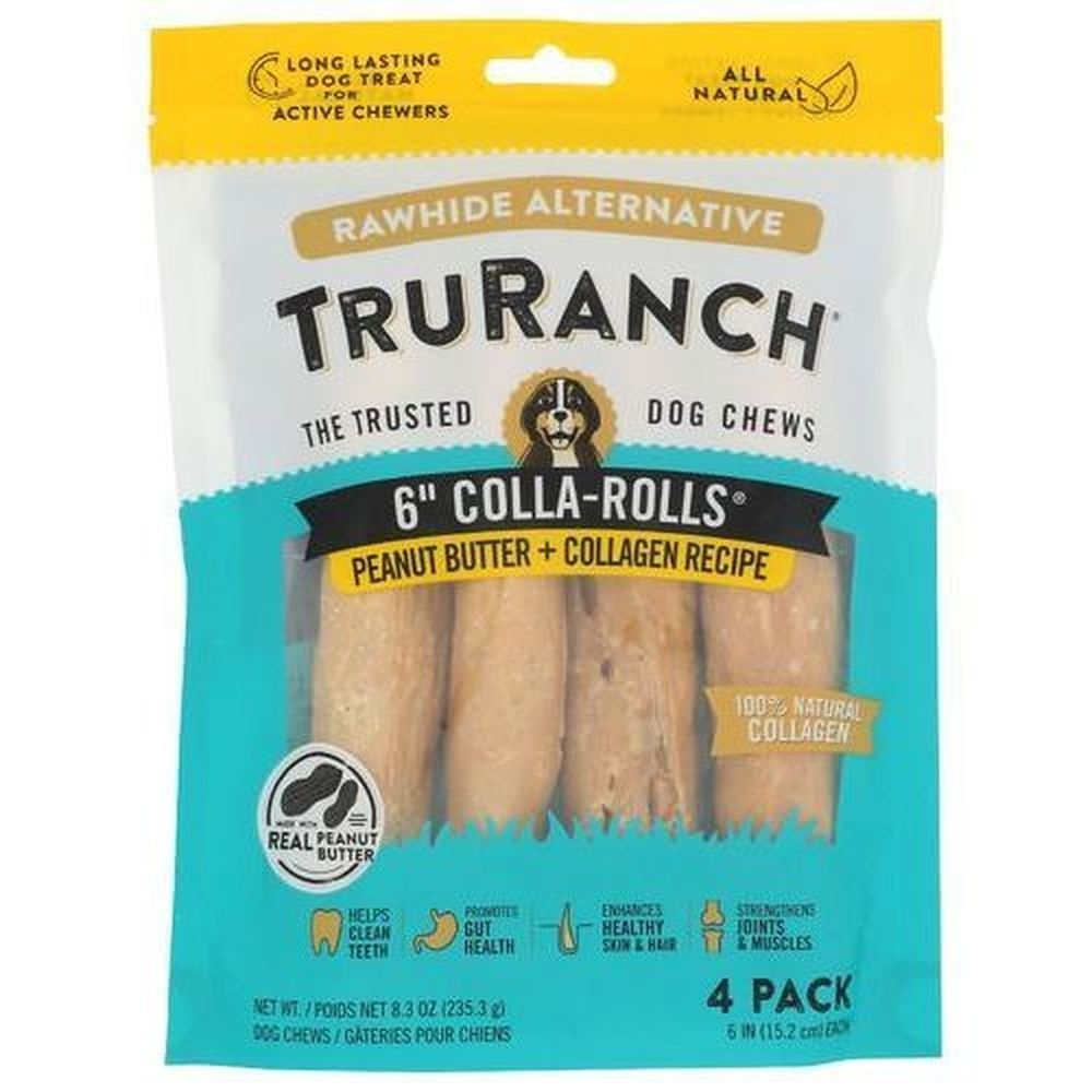 Truranch 6 inch Colla Roll Peanut Butter Collagen Recipe Dog Chews, 4 count -- 15 per case
