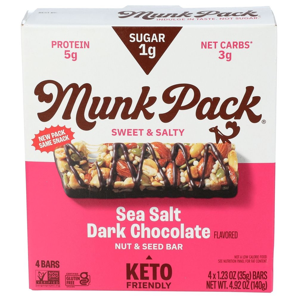 Munk Pack Sea Salt Dark Chocolate Nut and Seed Bar, 4.92 Ounce -- 6 per case