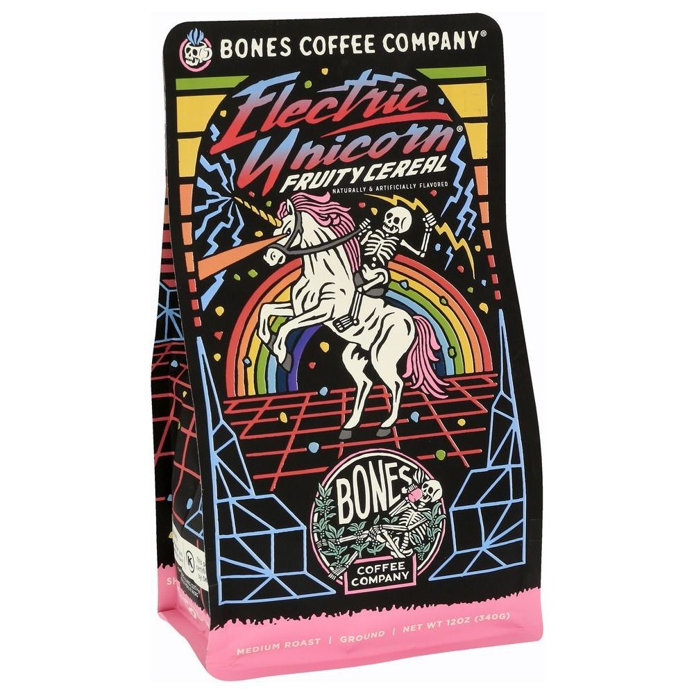 Bones Coffee Electric Unicorn Ground Coffee, 12 Ounce -- 12 per case