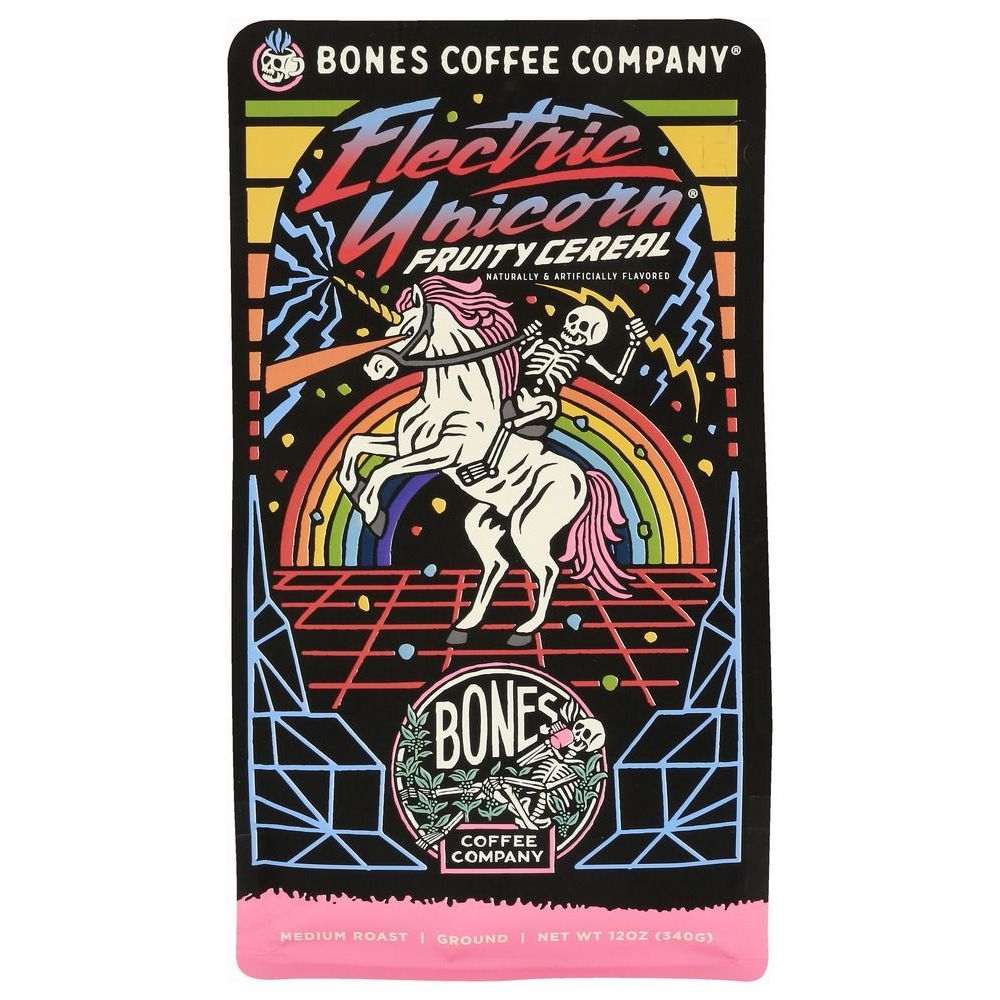 Bones Coffee Electric Unicorn Ground Coffee, 12 Ounce -- 12 per case