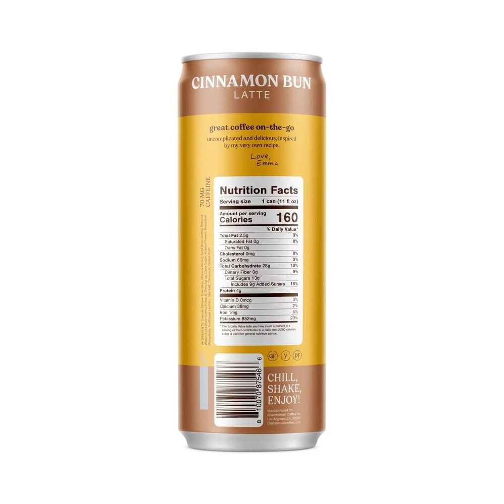 Chamberlain Oatmilk Cinnamon Bun Latte Coffee, 11 Fluid Ounce -- 12 per case