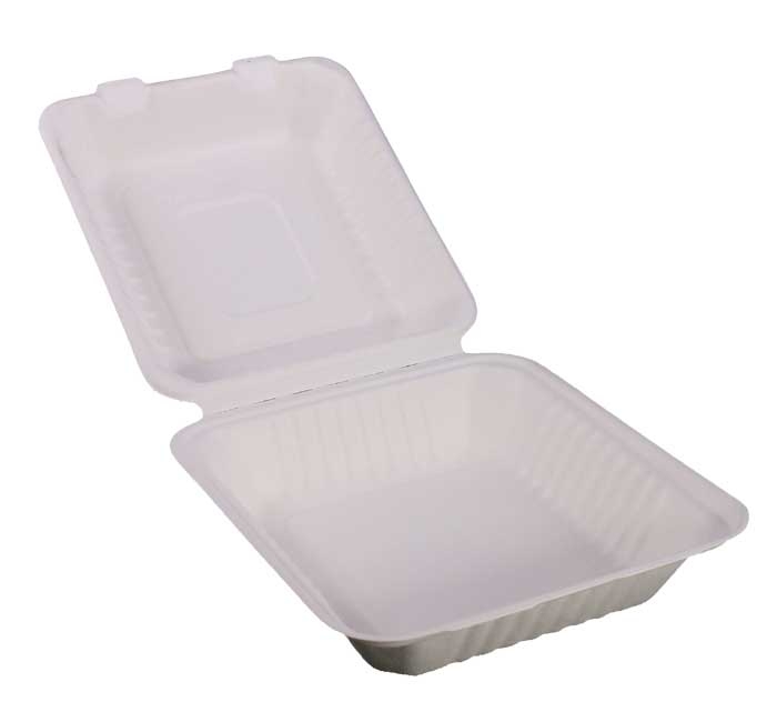 KITCH 24/7 White Compostable Molded Fiber Hinged Container, 8 x 8 inch -- 200 per case