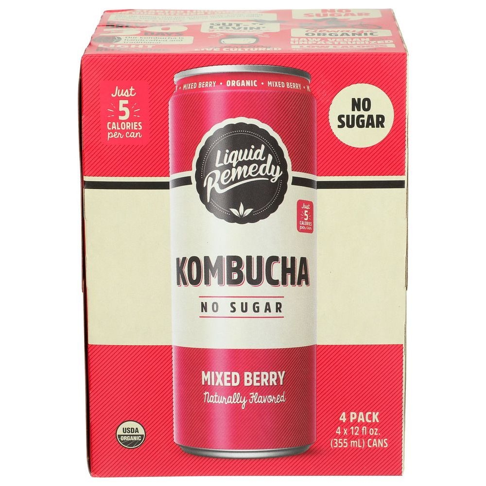 Liquid Remedy Organic Sugar Free Mixed Berry Kombucha, 48 Fluid Ounce -- 6 per case