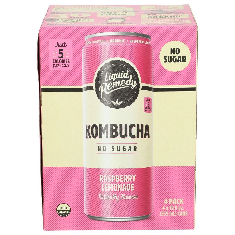 Liquid Remedy Organic Sugar Free Raspberry Lemonade Kombucha, 48 Fluid Ounce -- 6 per case