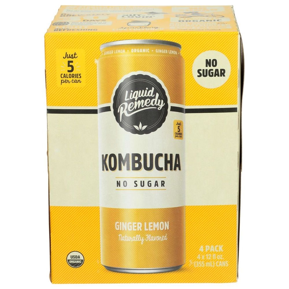 Liquid Remedy Organic Sugar Free Ginger Lemon Kombucha, 48 Fluid Ounce -- 6 per case
