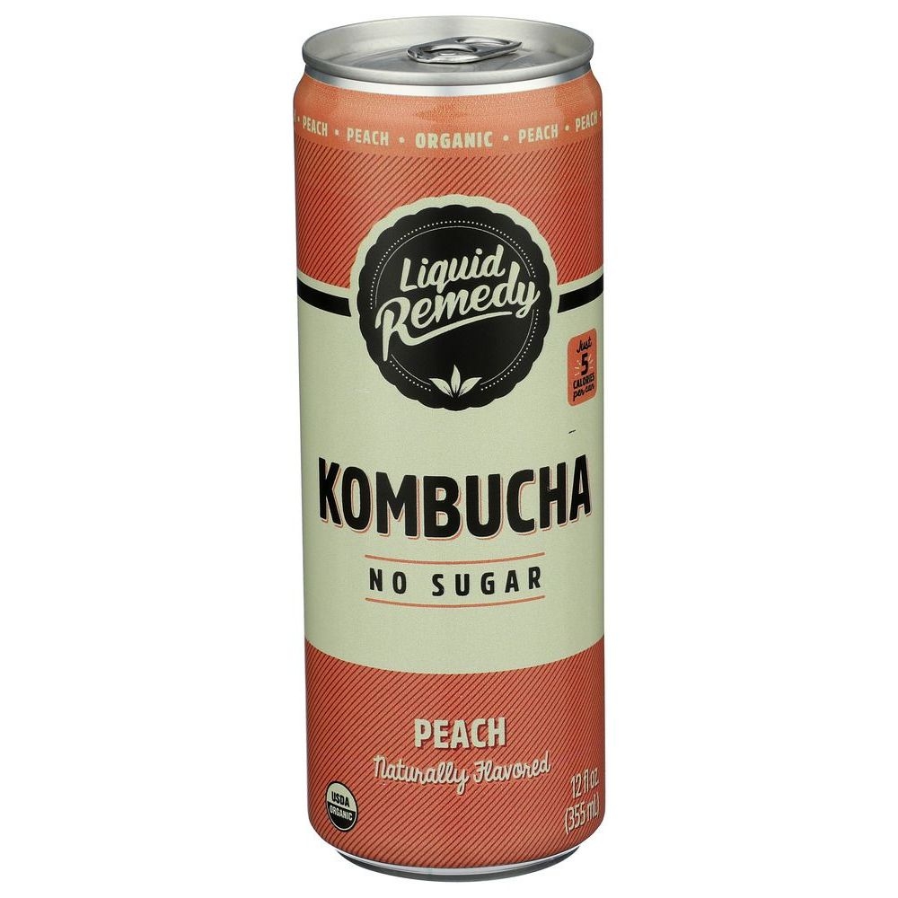 Liquid Remedy Organic Sugar Free Peach Kombucha, 12 Fluid Ounce -- 12 per case