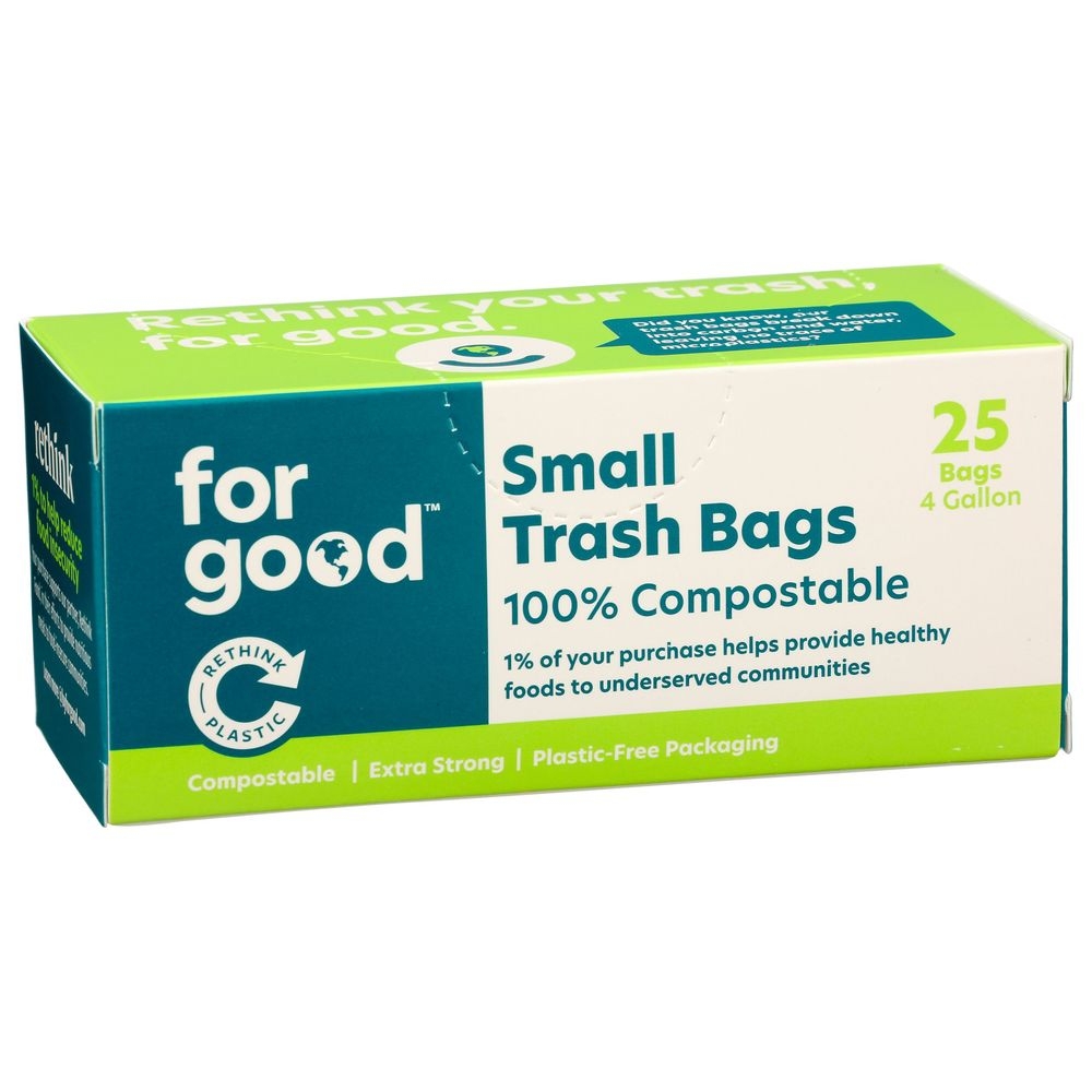 For Good Compostable 4 Gallon Capacity Small Trash Bag, 25 count -- 6 per case