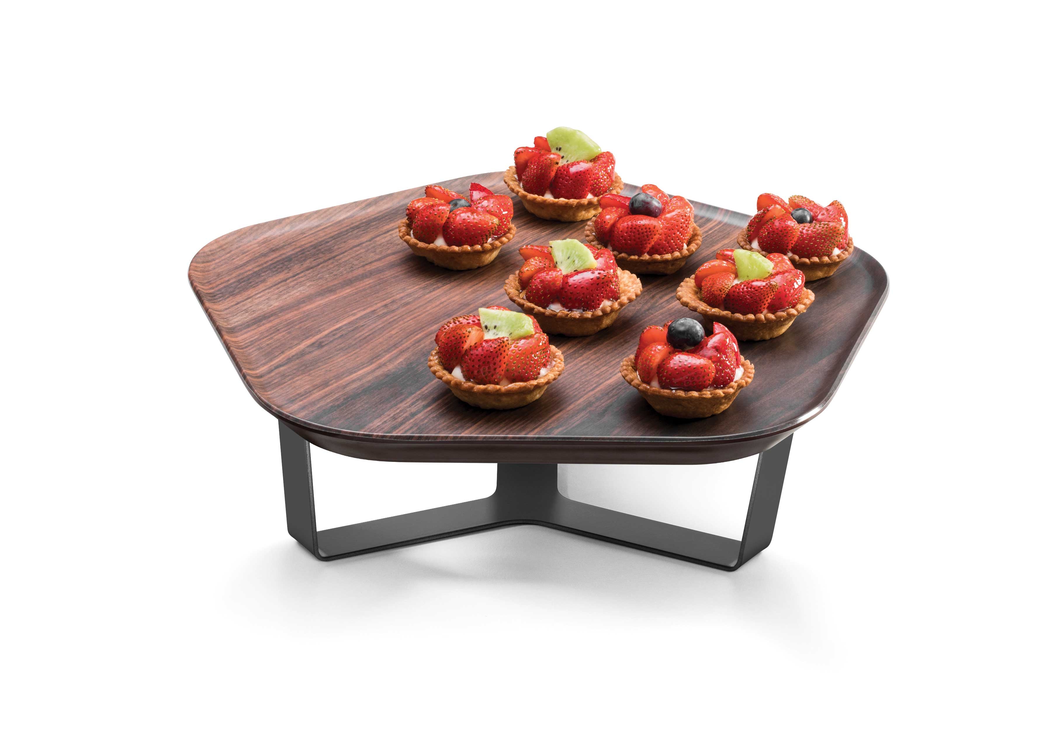 Rosseto Forme Melamine Polygon Walnut Tray with Three Leg Silver Riser, 14.5 x 14 x 4.38 inch