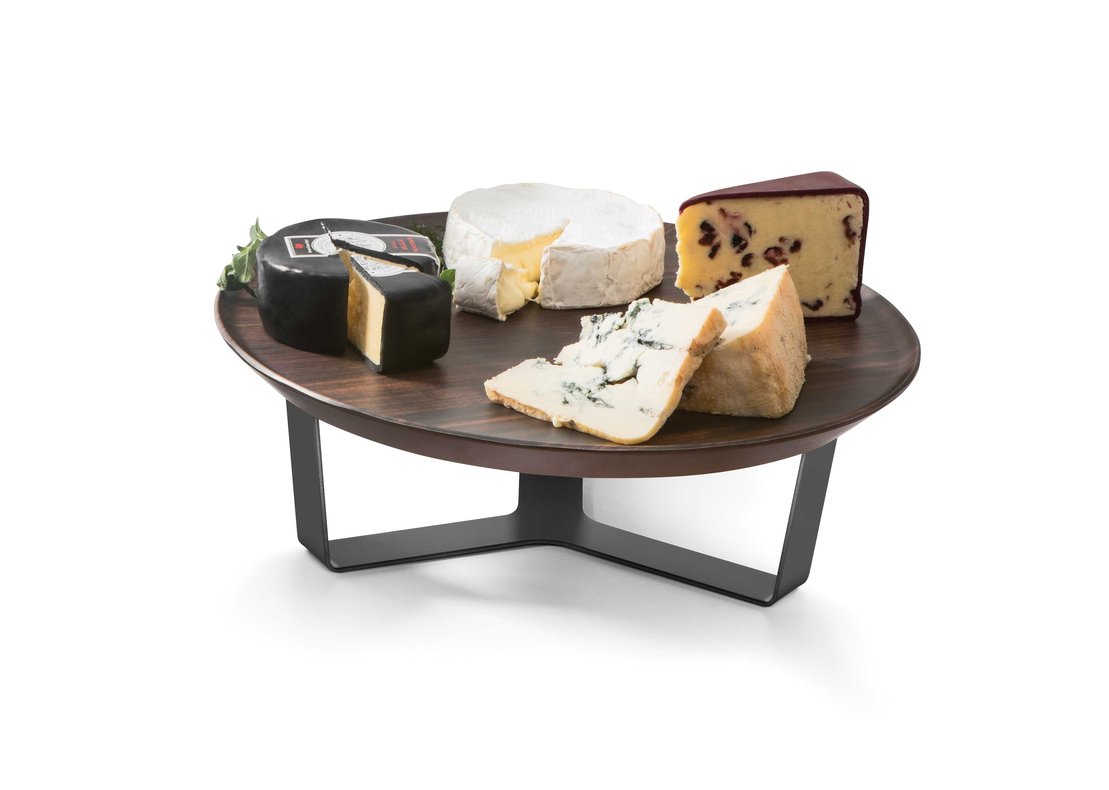 Rosseto Forme Melamine Round Walnut Tray with Three Leg Silver Riser, 13.25 x 13.25 x 4.38 inch