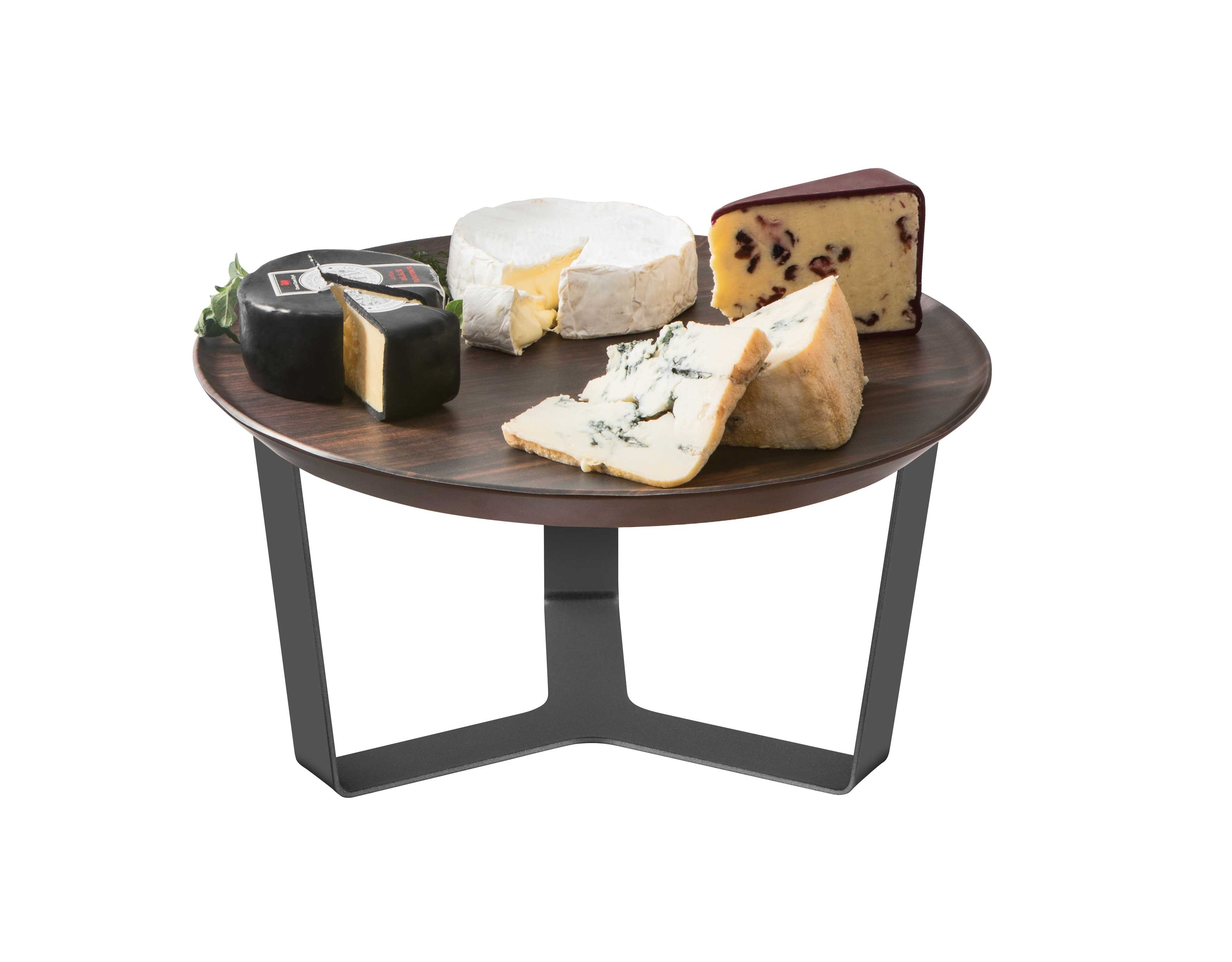 Rosseto Forme Melamine Round Walnut Tray with Three Leg Silver Riser, 13.25 x 13.25 x 7.5 inch