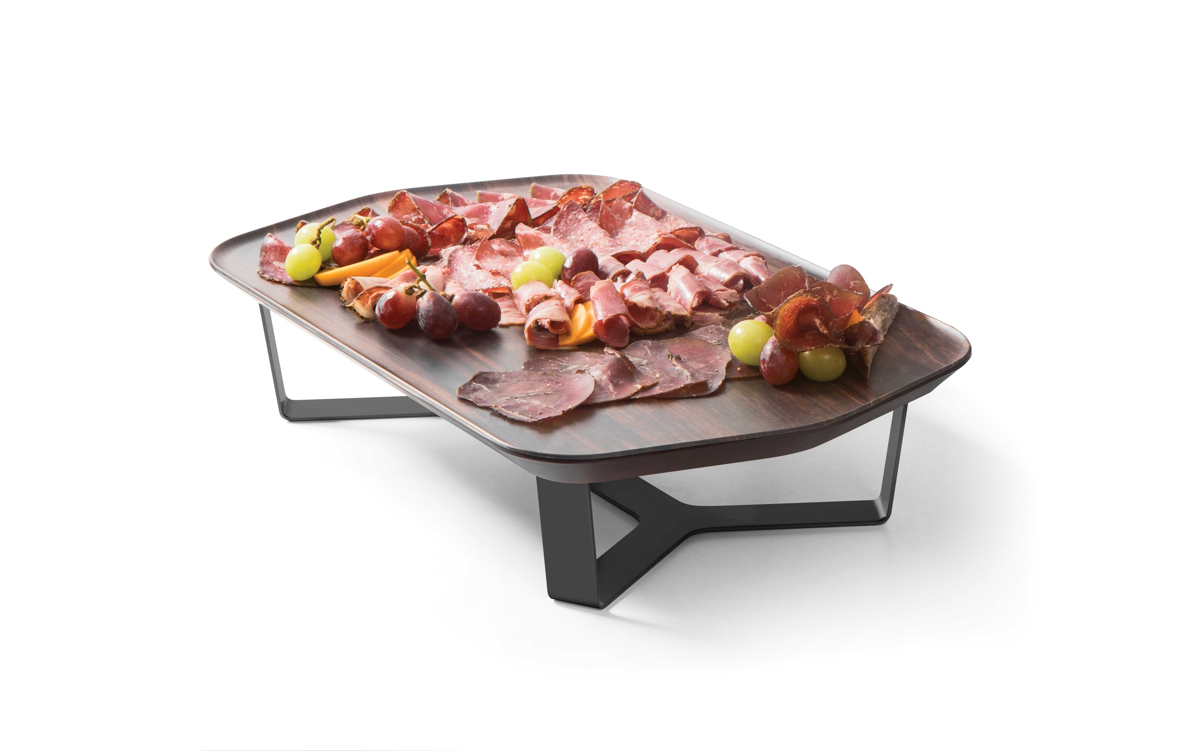 Rosseto Forme Melamine Rectangle Walnut Tray with Four Leg Silver Riser, 20.25 x 12.25 x 4.38 inch