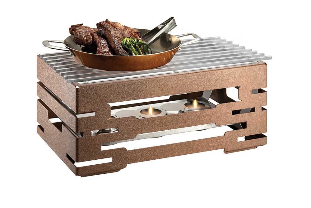 Rosseto Multi-Chef Bronze Warmer Kit with Grill 3 Fuel Holders and Reversible Burner Stand, 23.25 x 13.5 x 10.38 inch