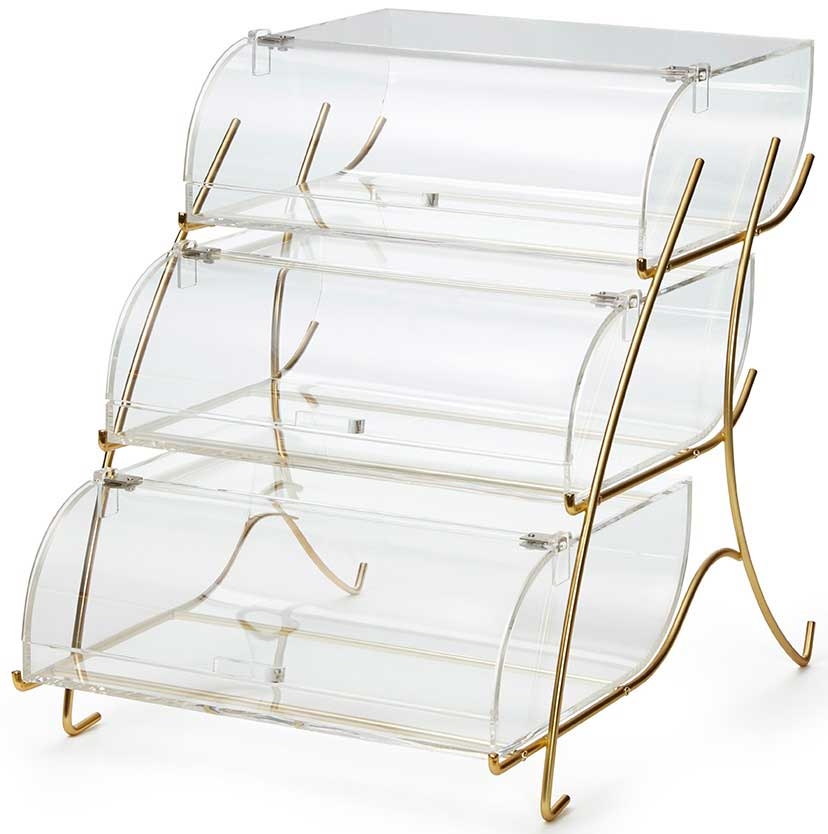 Rosseto Three Tier Bakery Case with Brass Wire Stand, 15.75 x 21.9 x 19.25 inch