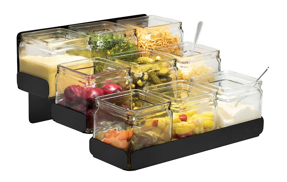 Rosseto 3 Level Black Matte Condiment Station with 9 Glass Jars, 12.6 x 12.4 x 6.9 inch