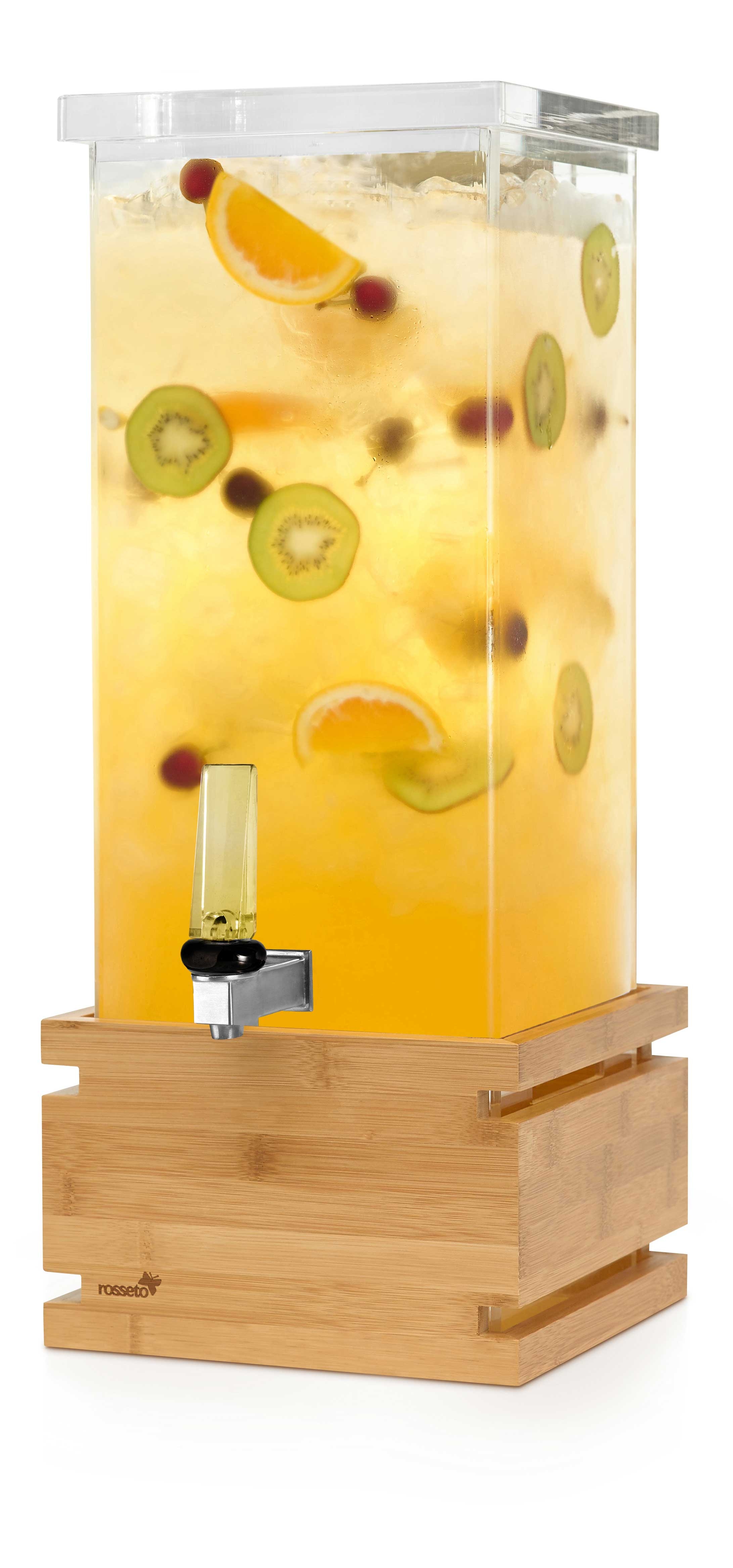 Rosseto Square Natural Bamboo Base Beverage Dispenser, 3 Gallon Capacity