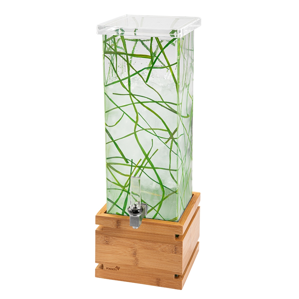 Rosseto Sea Grass Square Beverage Dispenser with Bamboo Base, 2 Gallon
