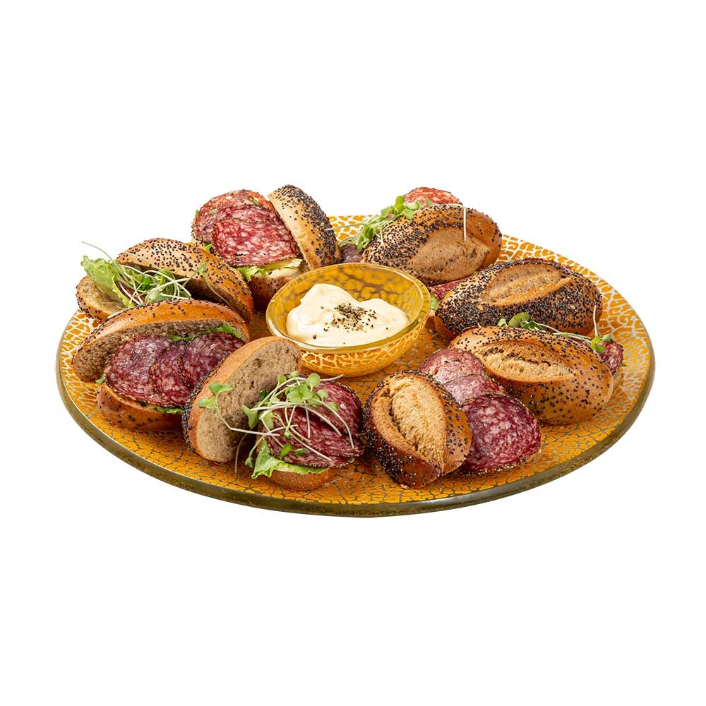 Rosseto Kalderon Foglia Mustard 13 inch Round Handmade Glass Platter, set of 2