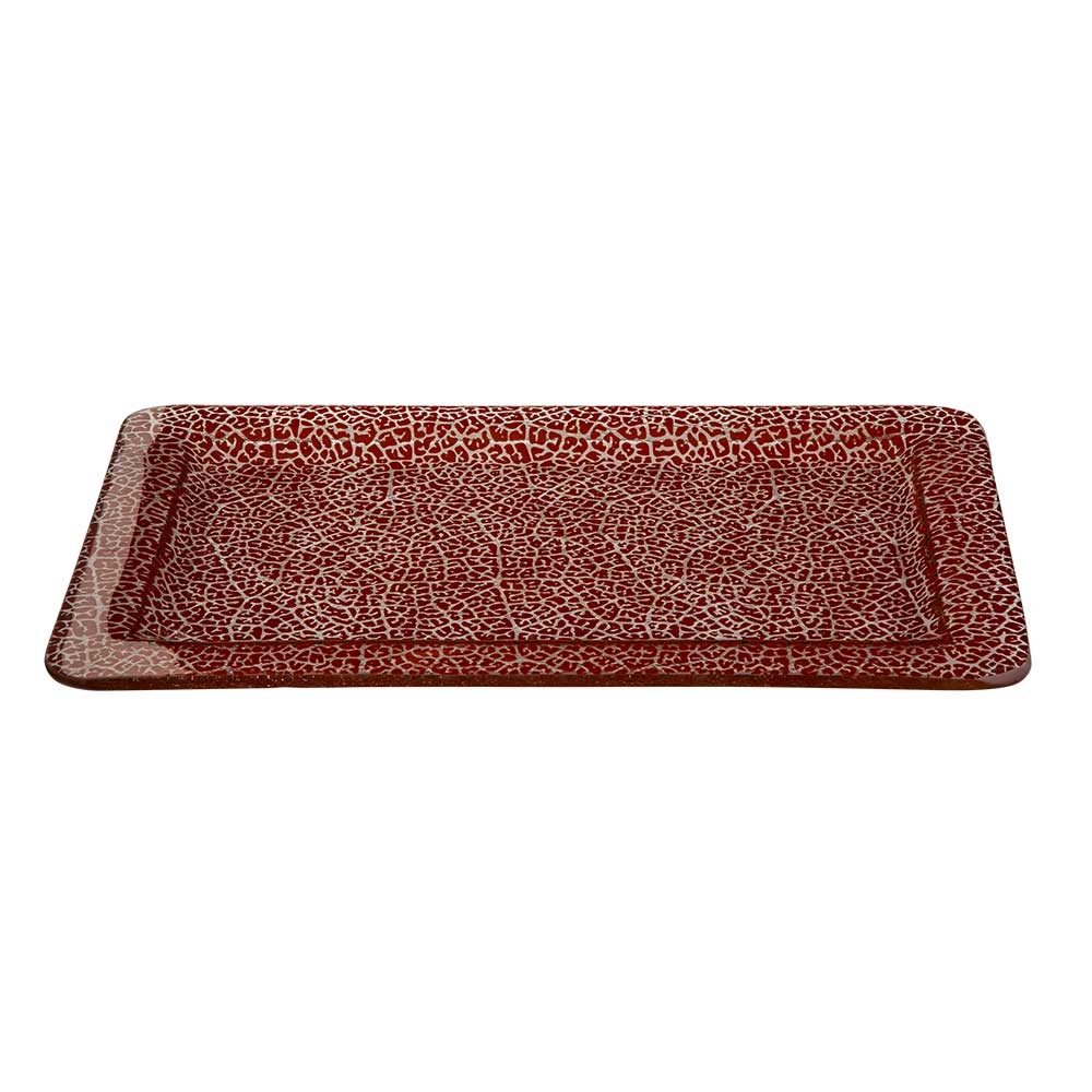 Rosseto Kalderon Foglia Cognac 16 inch Rectangle Handmade Glass Rimmed Platter, 15.7 x 9.8 x 0.8 inch