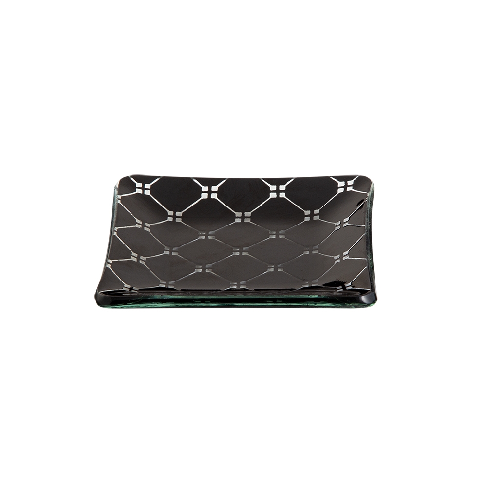Rosseto Kalderon Zenit Black Mini Square Handmade Glass Plate, set of 12
