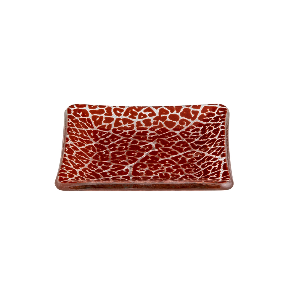 Rosseto Kalderon Foglia Cognac Mini Square Handmade Glass Plate, set of 12