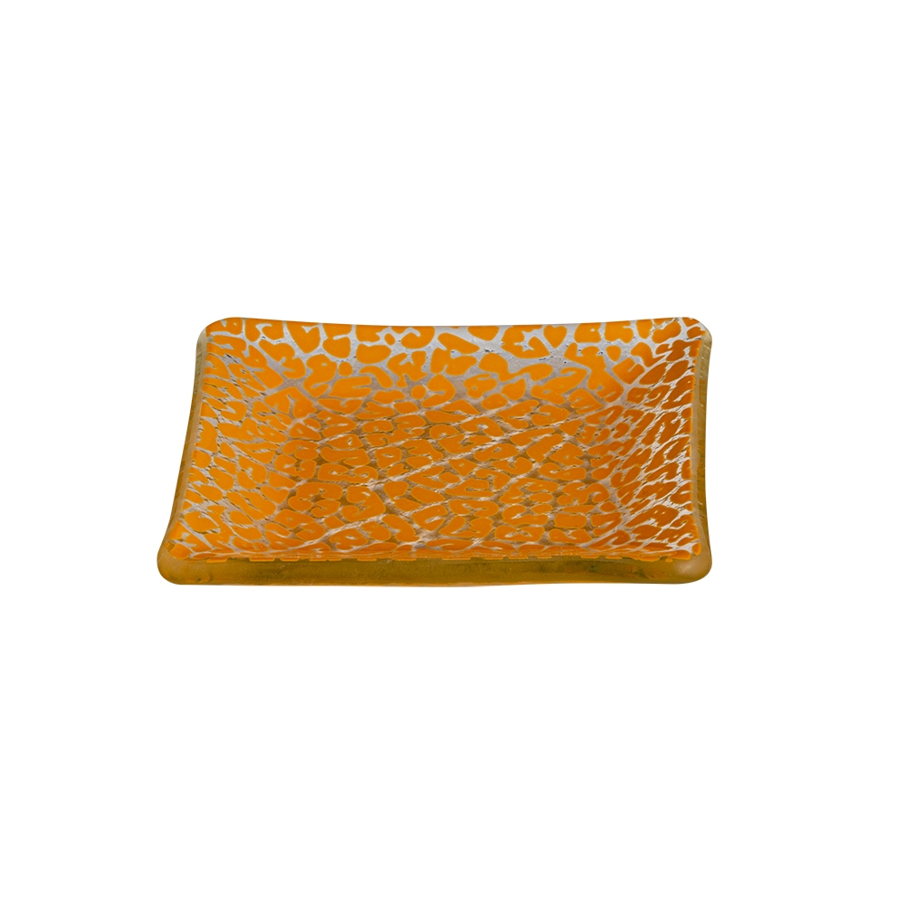 Rosseto Kalderon Foglia Mustard Mini Square Handmade Glass Plate, set of 12