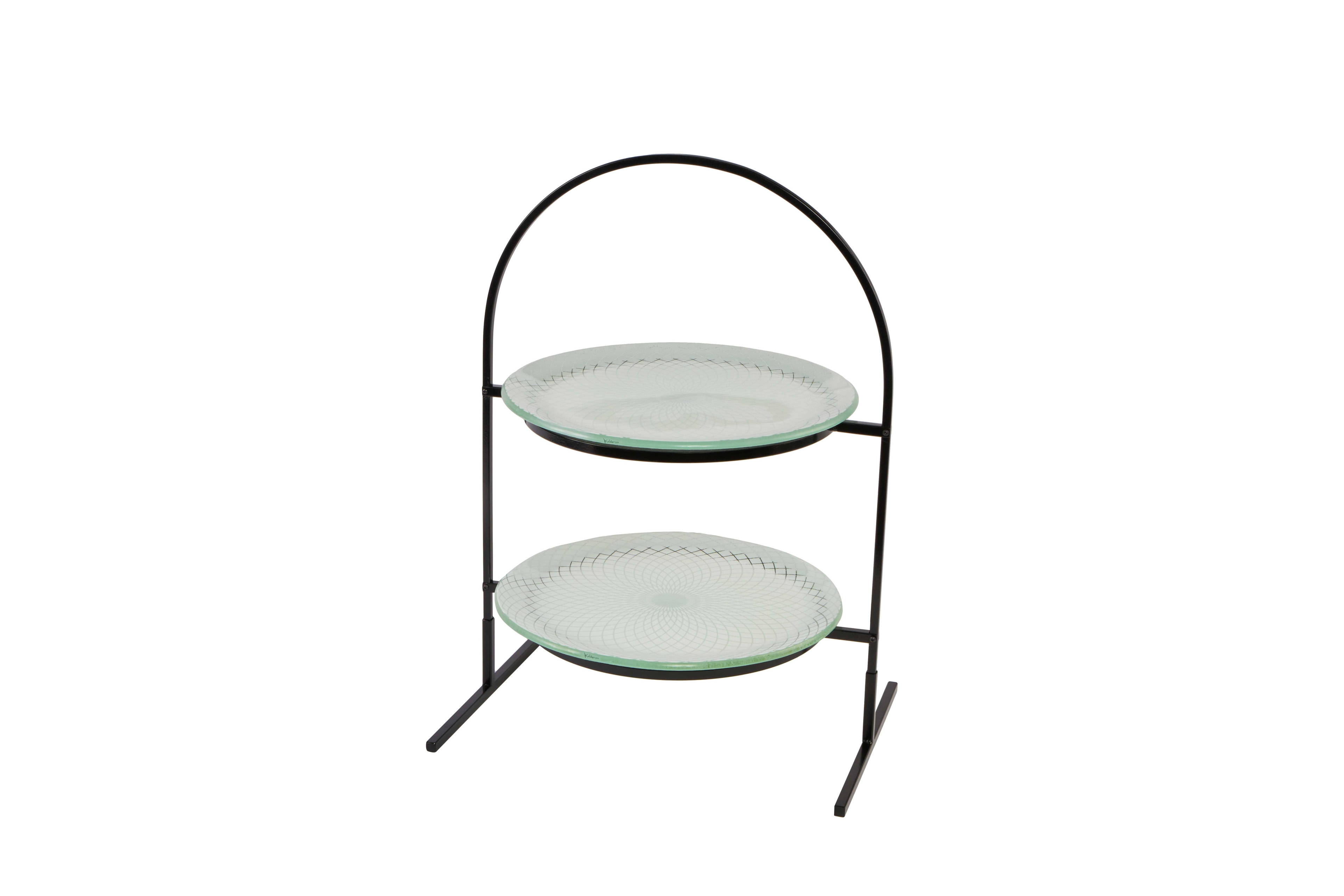 Rosseto Kalderon Two Level Round Black Metal Flat Packed Stand with Two Spiro White 13 inch Round Handmade Glass Platters, 15.4 Ã— 10.63 Ã— 21.75 inch