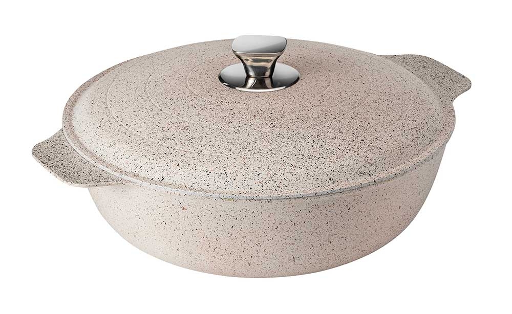 Rosseto Cooklite Cream Cast Aluminum Coated Casserole with Lid, 7 Quart Capacity