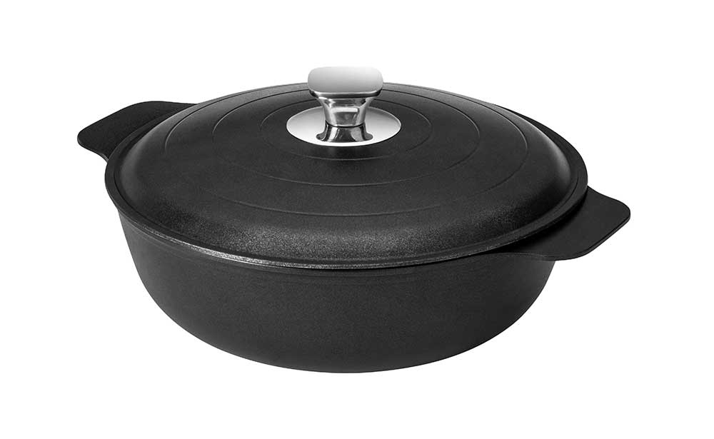 Rosseto Cooklite Black Cast Aluminum Coated Casserole with Lid, 2 Quart Capacity