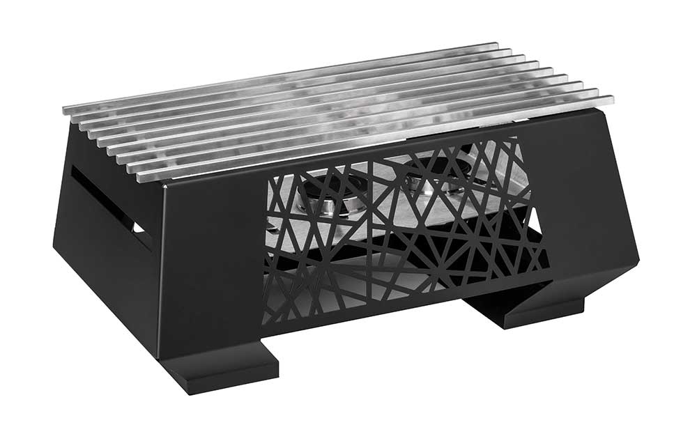 Rosseto GEO Multi-Chef Black Warmer Kit with 3 Fuel Holders Reversible Burner Stand and Grill, 24 x 16 x 10 inch