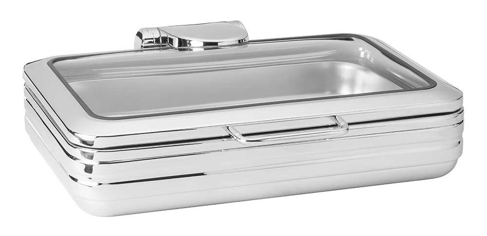 Rosseto De Luxe Stainless Steel Rectangle Chafing Dish with Glass Lid, 9.51 Quart