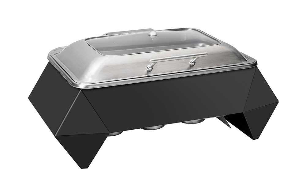 Rosseto Diamond Multi-Chef 10 inch Black Chafer with Soft Closing Lid 3 Fuel Holders and Reversible Burner Stand, 27.75 x 16 x 14 inch
