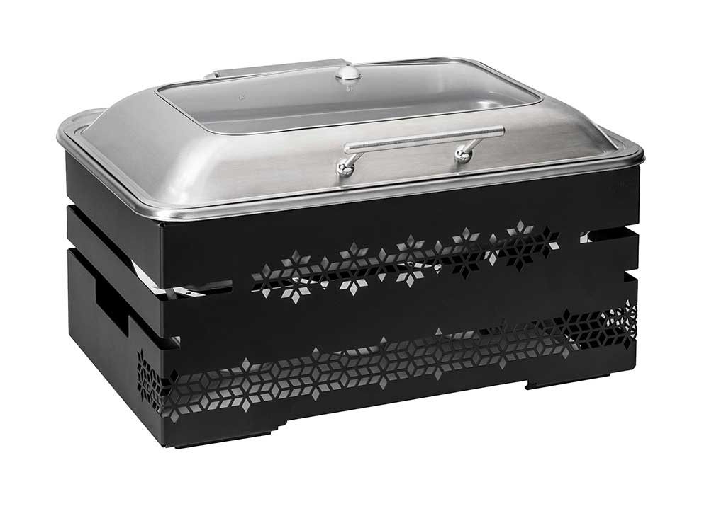 Rosseto Mosaic Multi-Chef 10 inch Black Chafer with Soft Closing Lid 3 Fuel Holders and Reversible Burner Stand, 22.5 Ã— 17.5 Ã— 14.5 inch