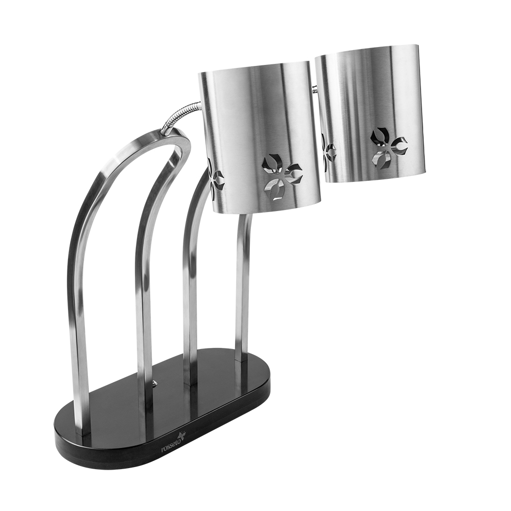 Rosseto Iris Stainless Steel Double Heat Lamp with Black Metal Base