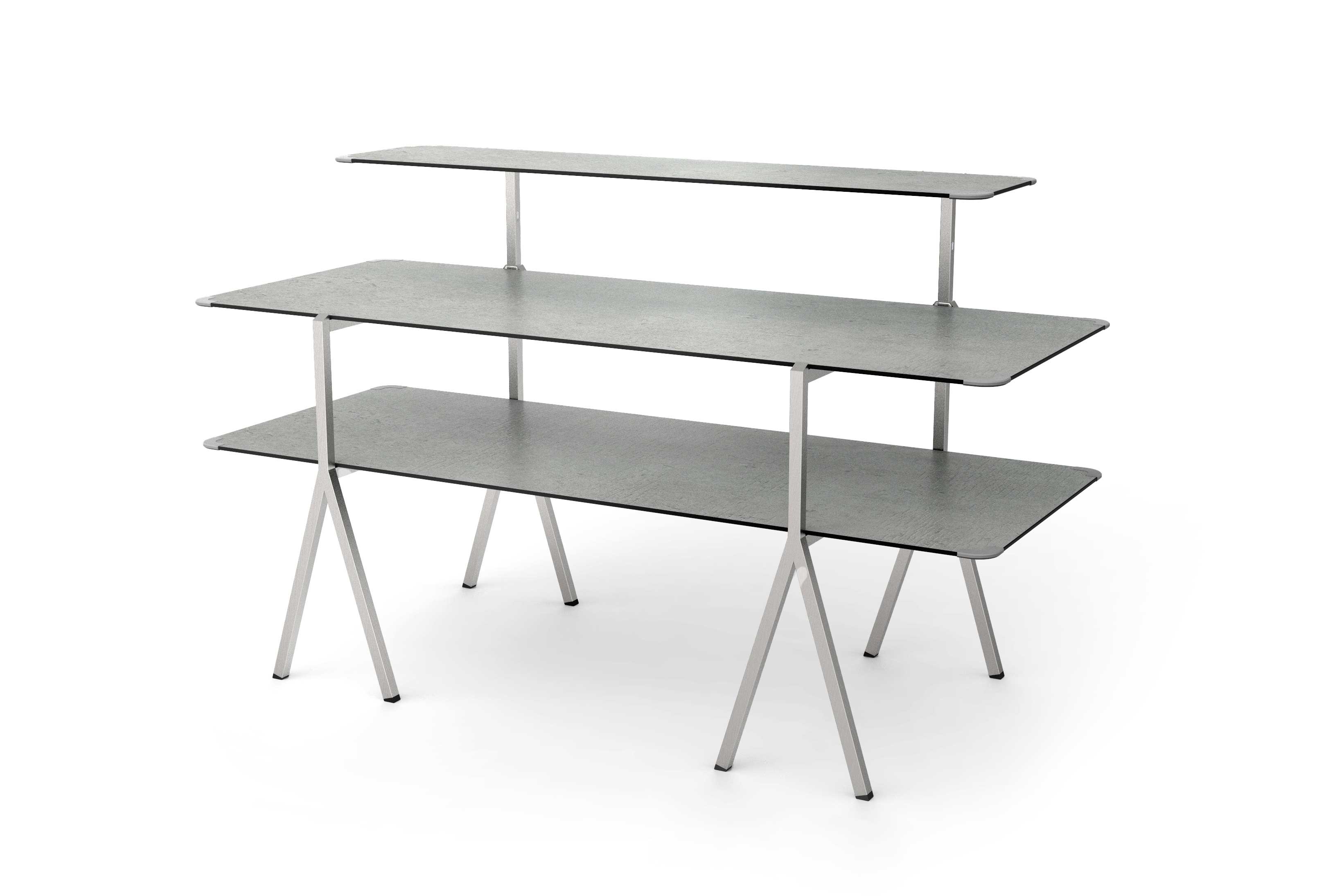 Rosseto Modulite Concrete Gray Table 3 Level Kit with Stainless Steel Legs, 71 x 30 x 43.2 inch