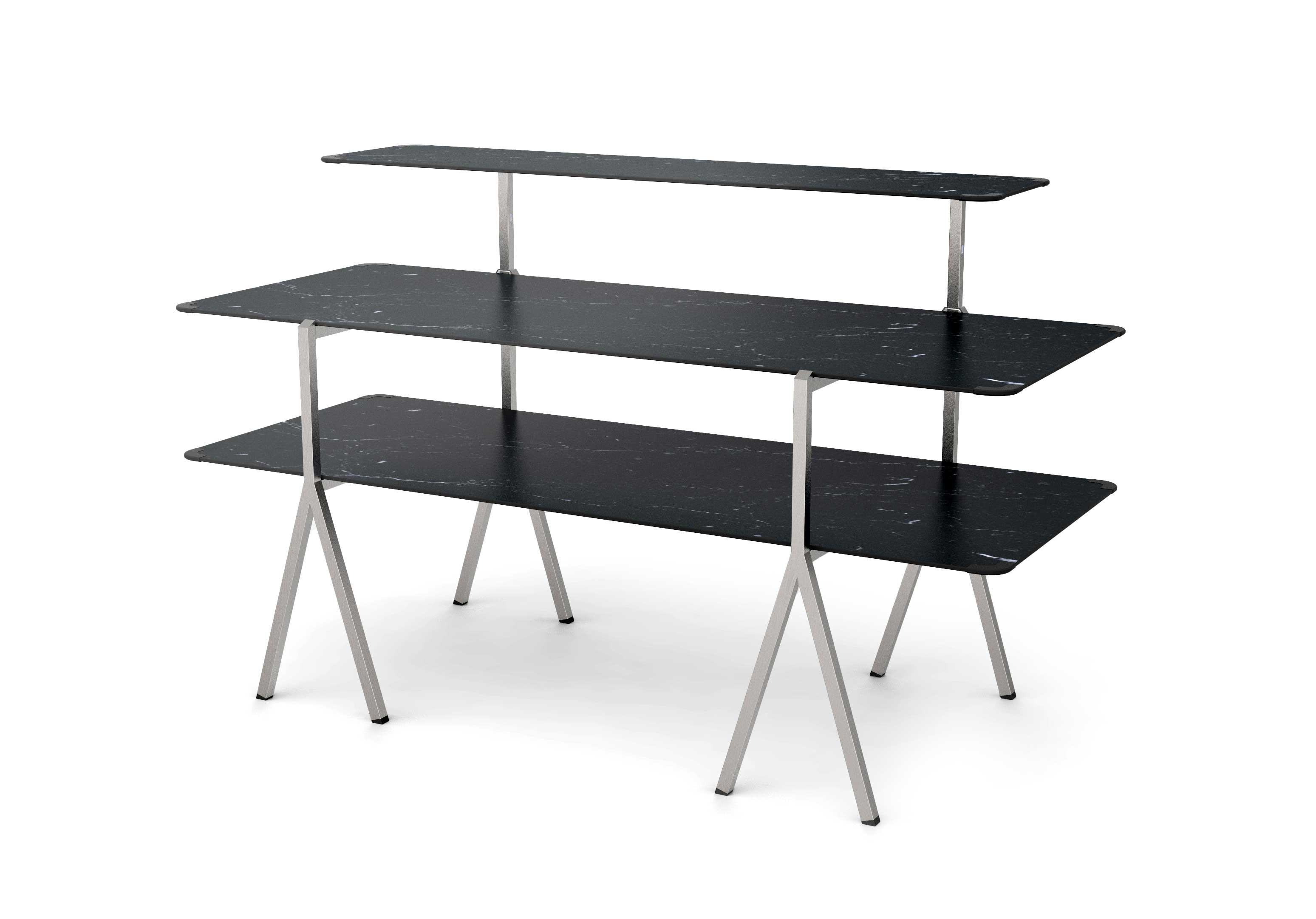 Rosseto Modulite Black Marble Table 3 Level Kit with Stainless Steel Legs, 71 x 30 x 43.2 inch