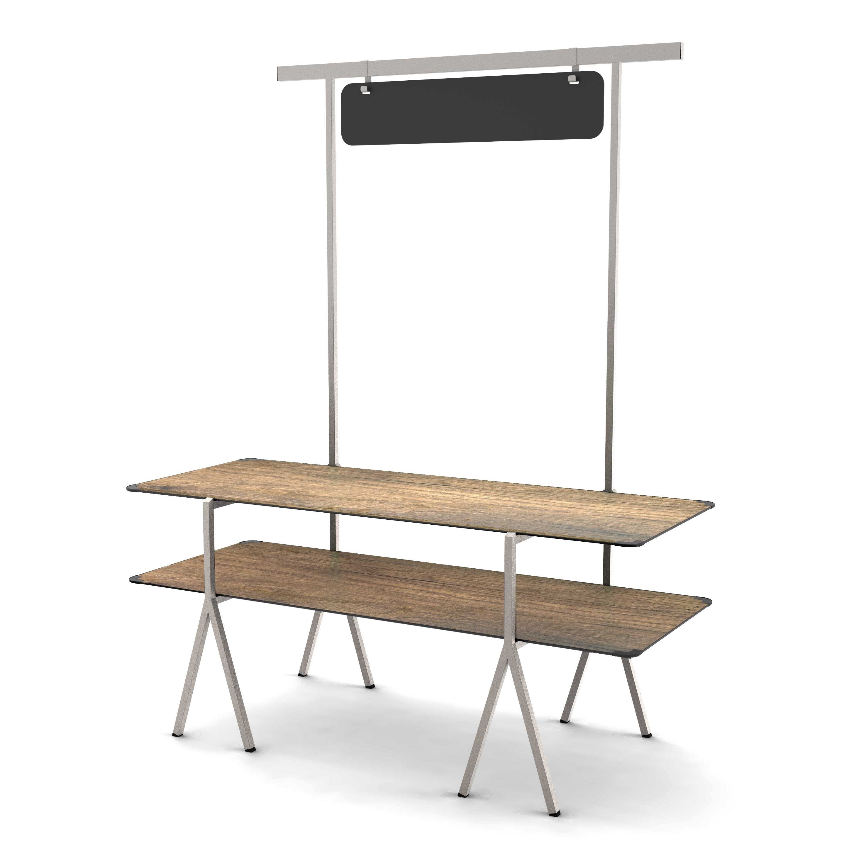Rosseto Modulite 2 Level Kit with Walnut 2 Table Top Chalkboard Stainless Steel Display Frame and Legs, 71 x 30 x 87.3 inch