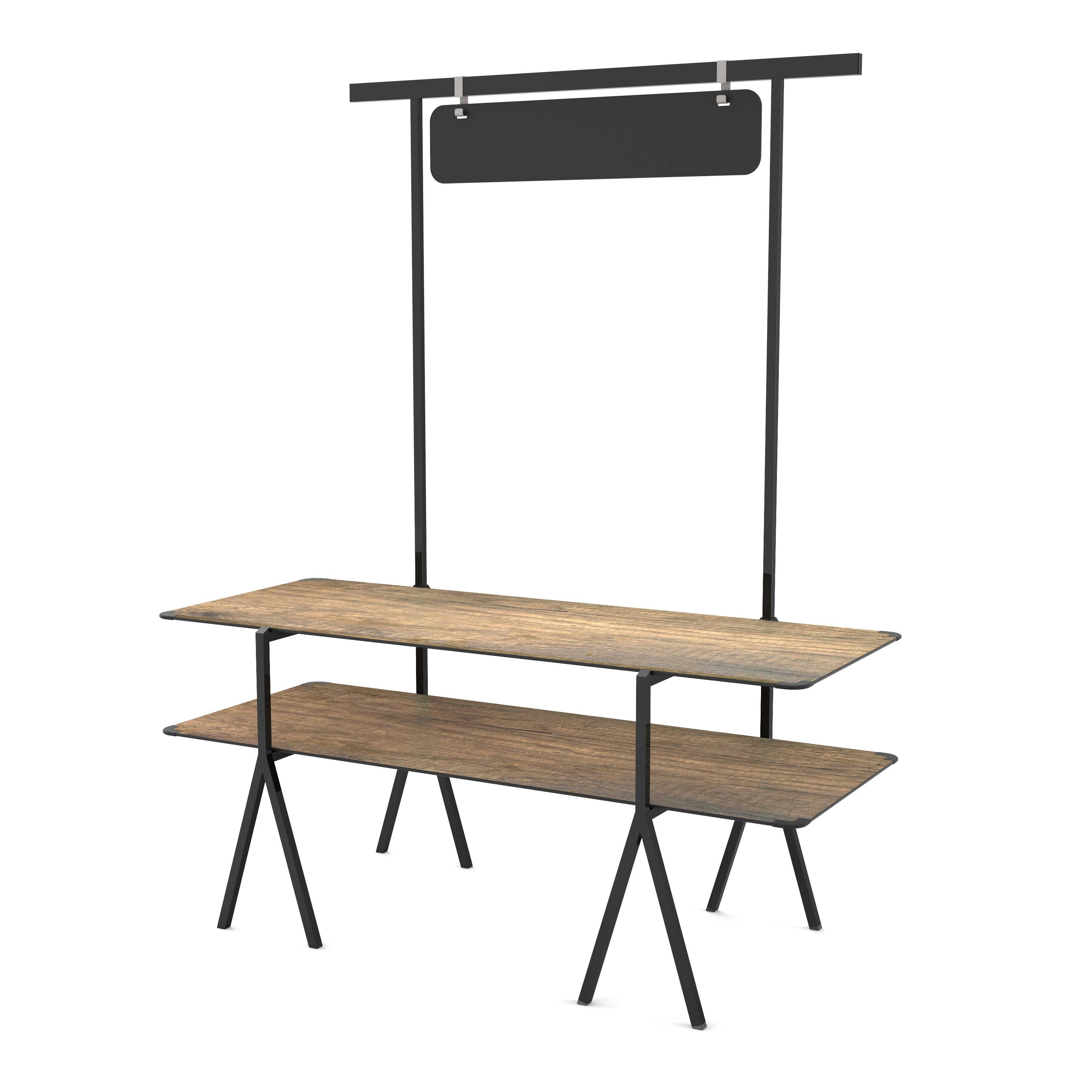 Rosseto Modulite 2 Level Kit with Walnut 2 Table Top Chalkboard Black Display Frame and Legs, 71 x 30 x 87.3 inch