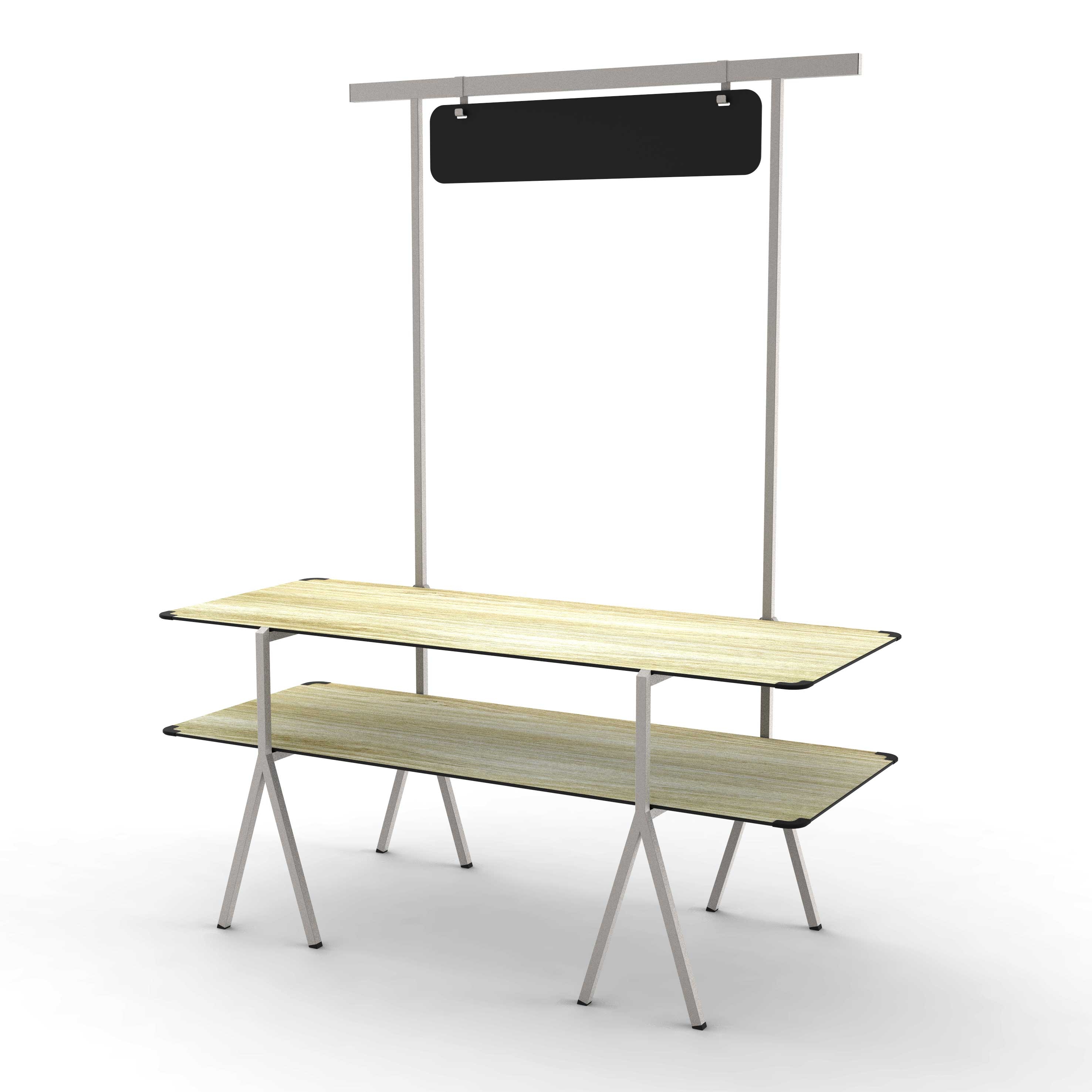 Rosseto Modulite 2 Level Kit with Natural Wood 2 Table Top Chalkboard Stainless Steel Display Frame and Legs, 71 x 30 x 87.3 inch