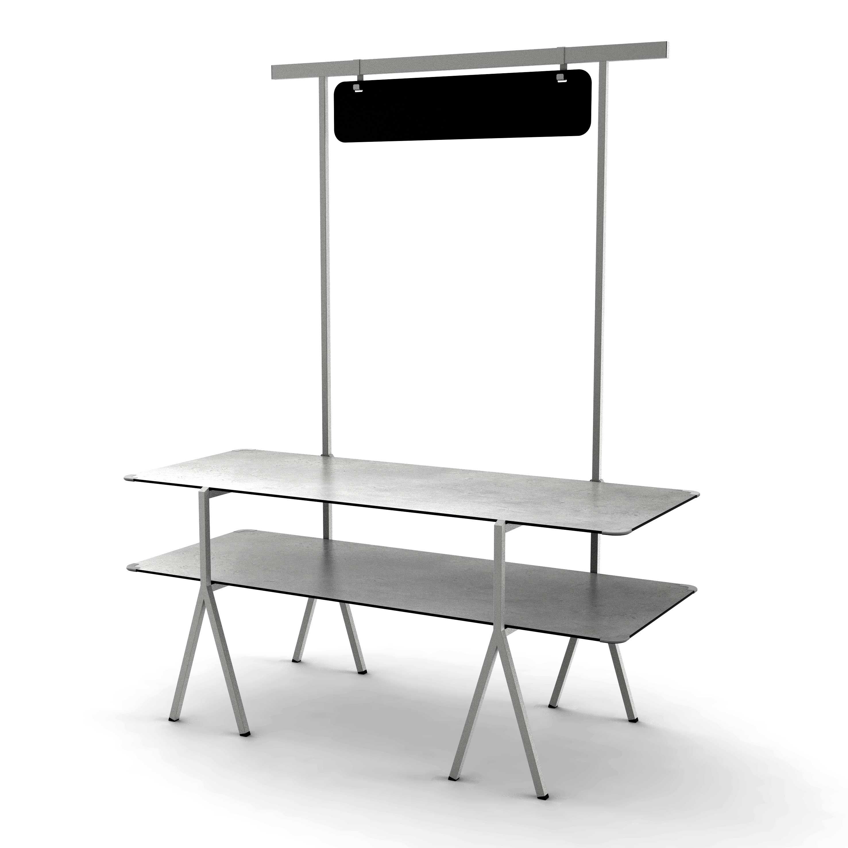 Rosseto Modulite 2 Level Kit with Concrete Gray 2 Table Top Chalkboard Stainless Steel Display Frame and Legs, 71 x 30 x 87.3 inch