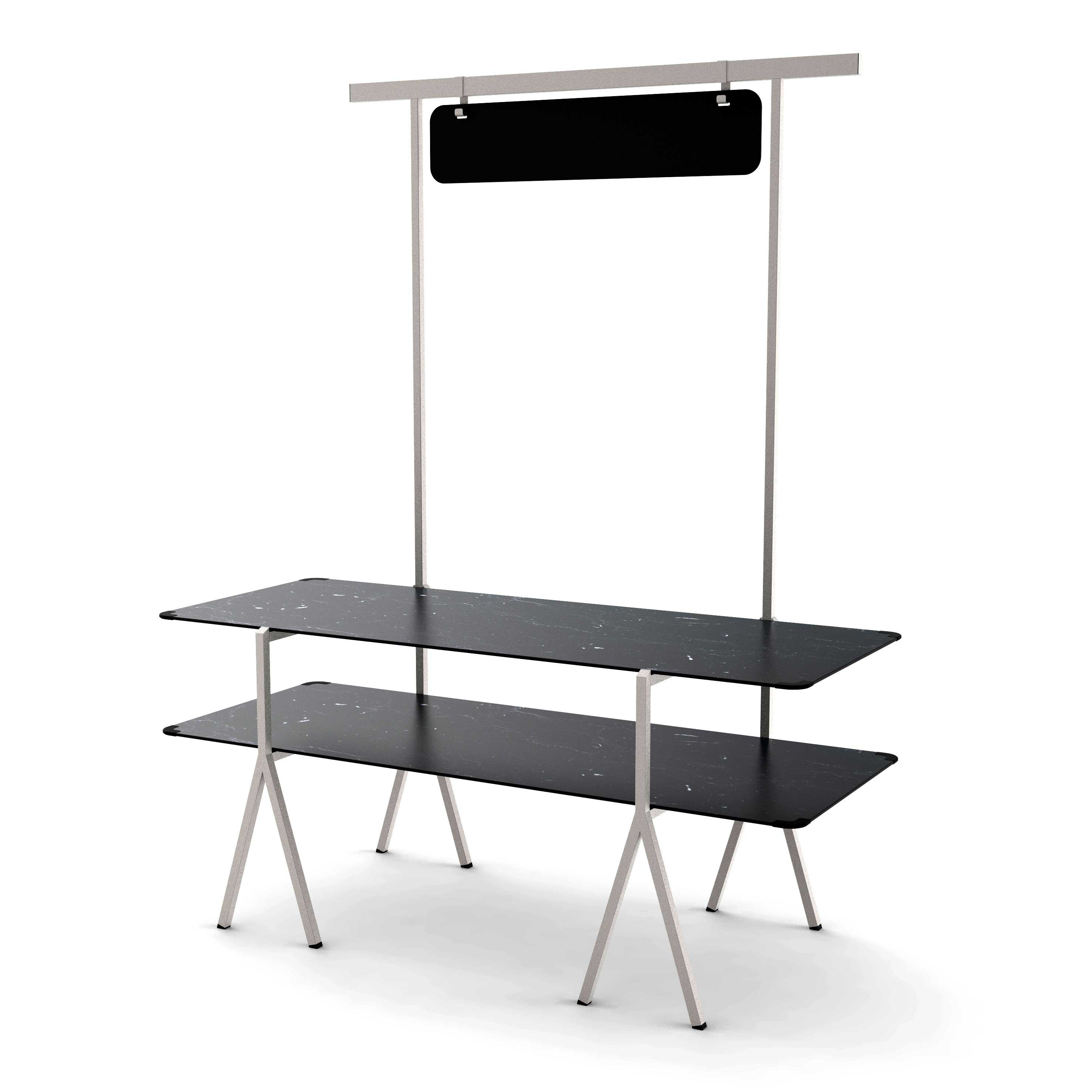 Rosseto Modulite 2 Level Kit with Black Marble 2 Table Top Chalkboard Stainless Steel Display Frame and Legs, 71 x 30 x 87.3 inch